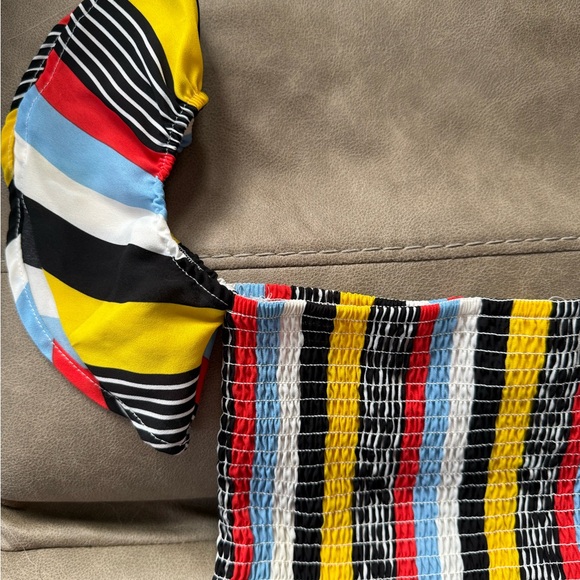 Revamped Size Large Colorful Striped Off-Shoulder Crop Top - Picture 2 of 8